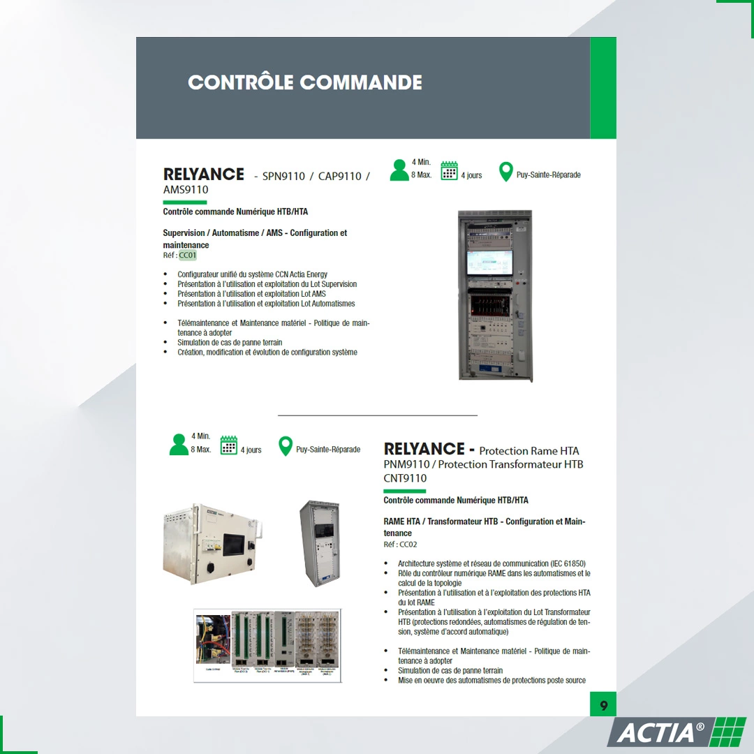 Catálogo de formación ACTIA Energy Formación en control y mando para subestaciones eléctricas - ACTIA Energy